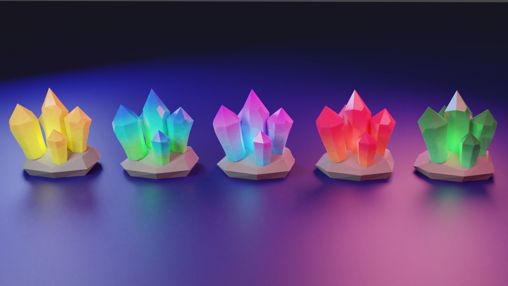 Crystals night light - Low-poly 3D model_4