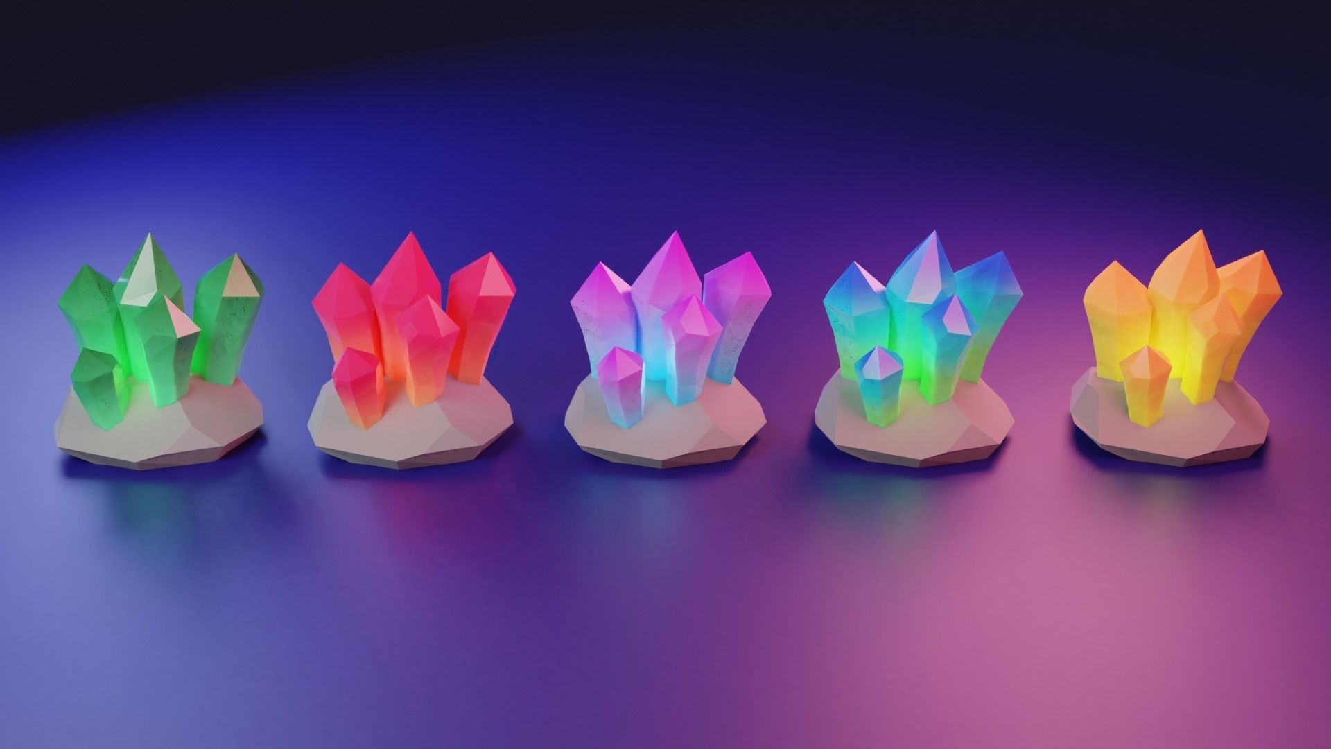 Crystals night light - Low-poly 3D model_1