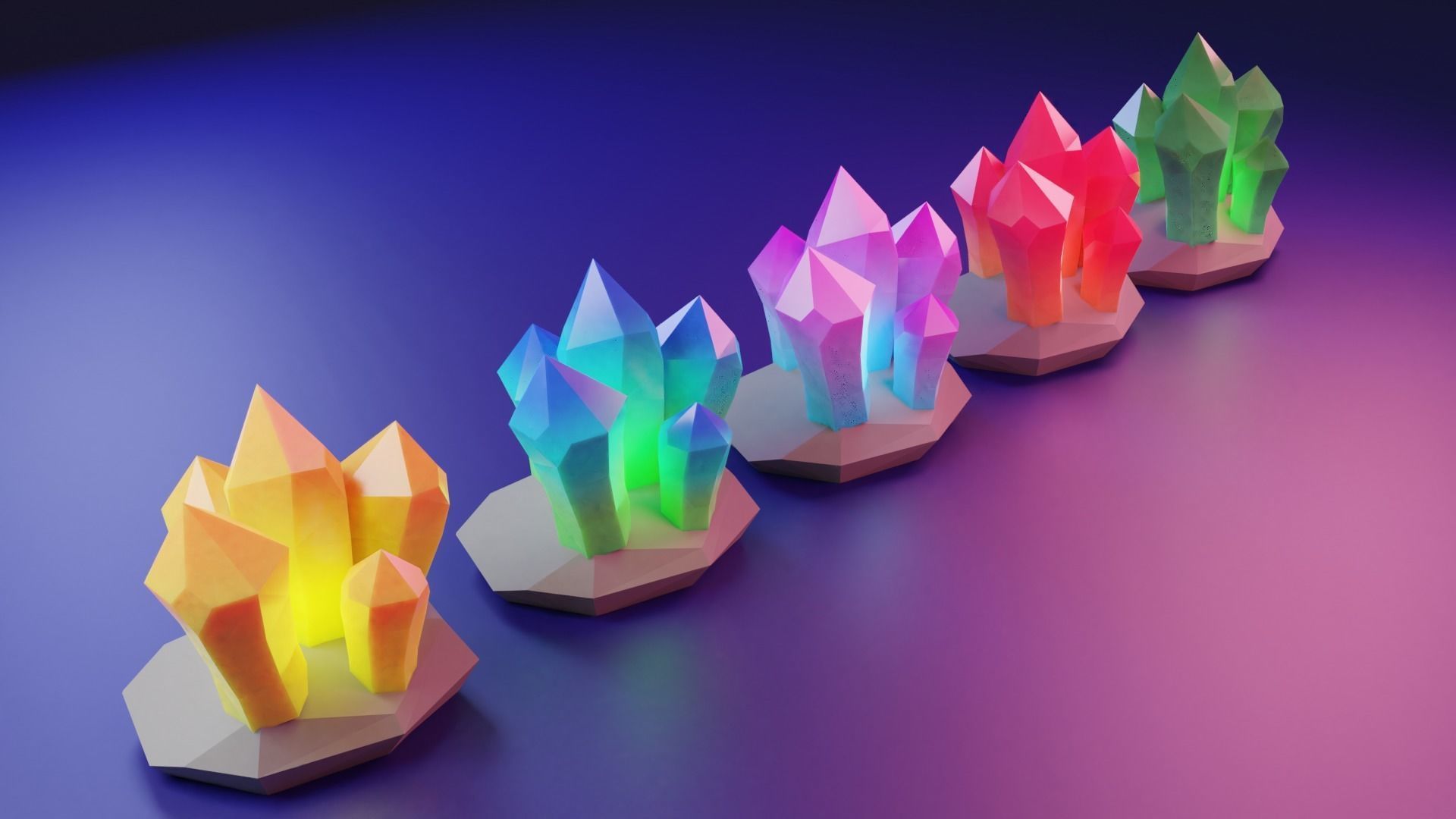 Crystals night light - Low-poly 3D model_3