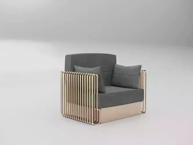 Brass And Grey Modern 3D Armchair