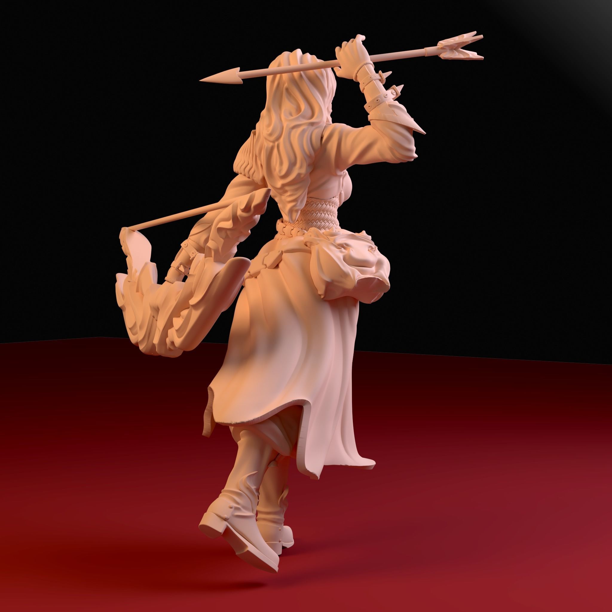 Huntress woman holding bow and arrow 3D print model_2