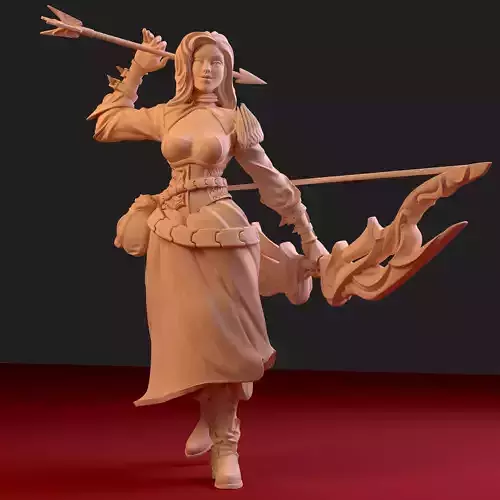 Huntress woman holding bow and arrow