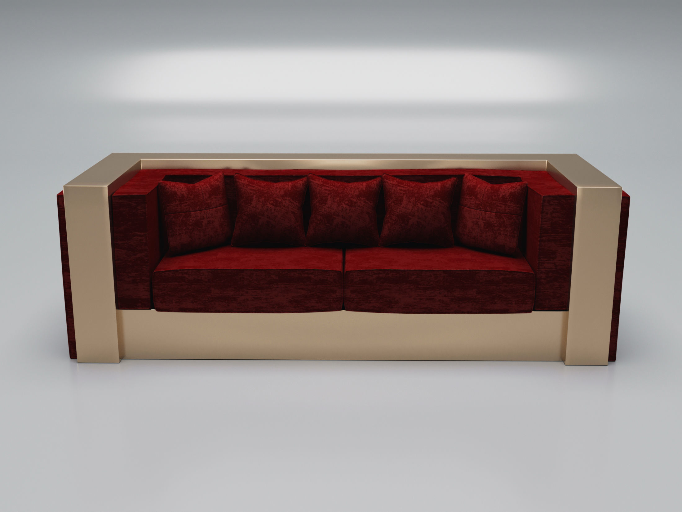 3D Brass And Red Modern Sofa 3D model_2
