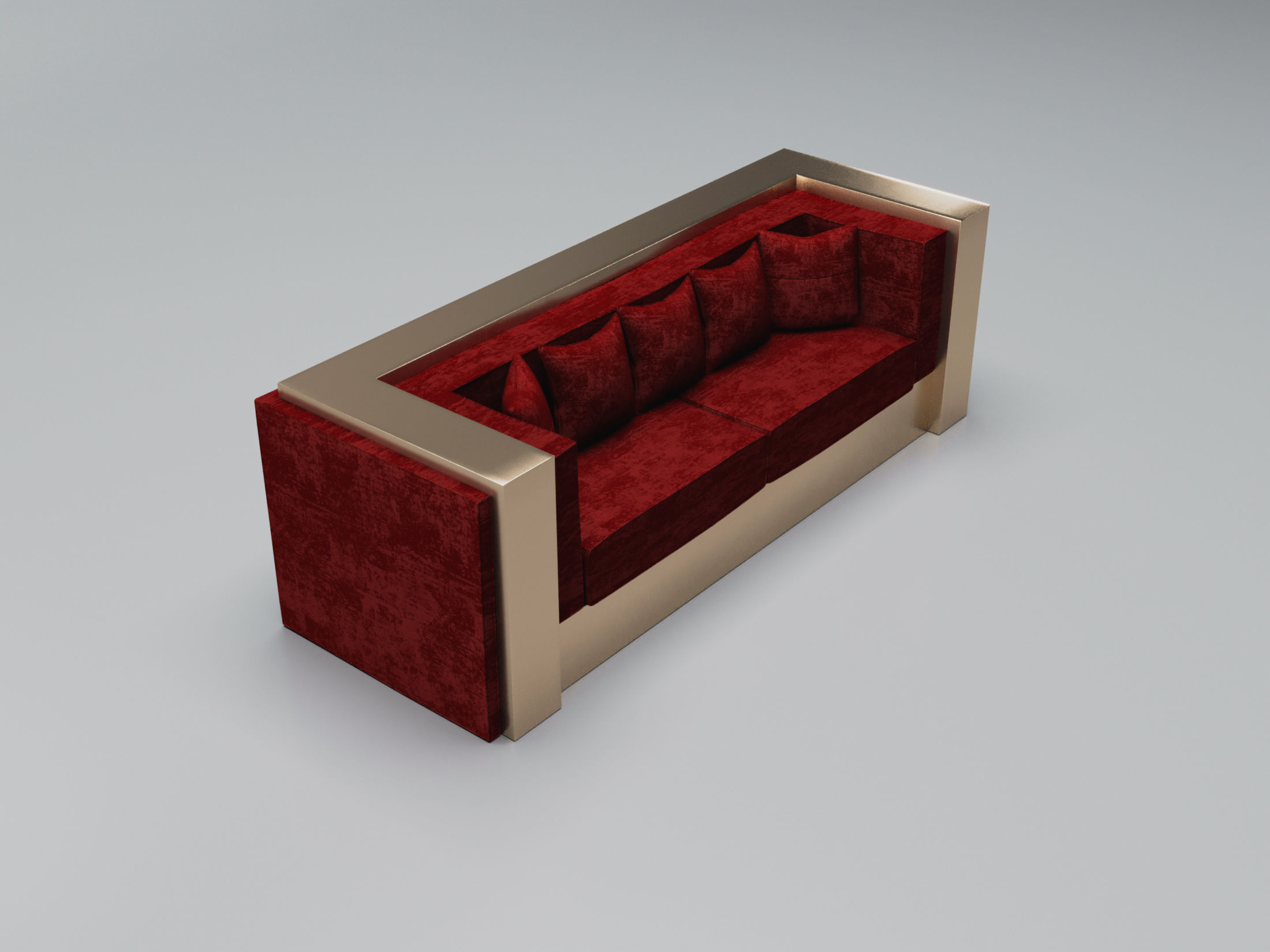 3D Brass And Red Modern Sofa 3D model_5