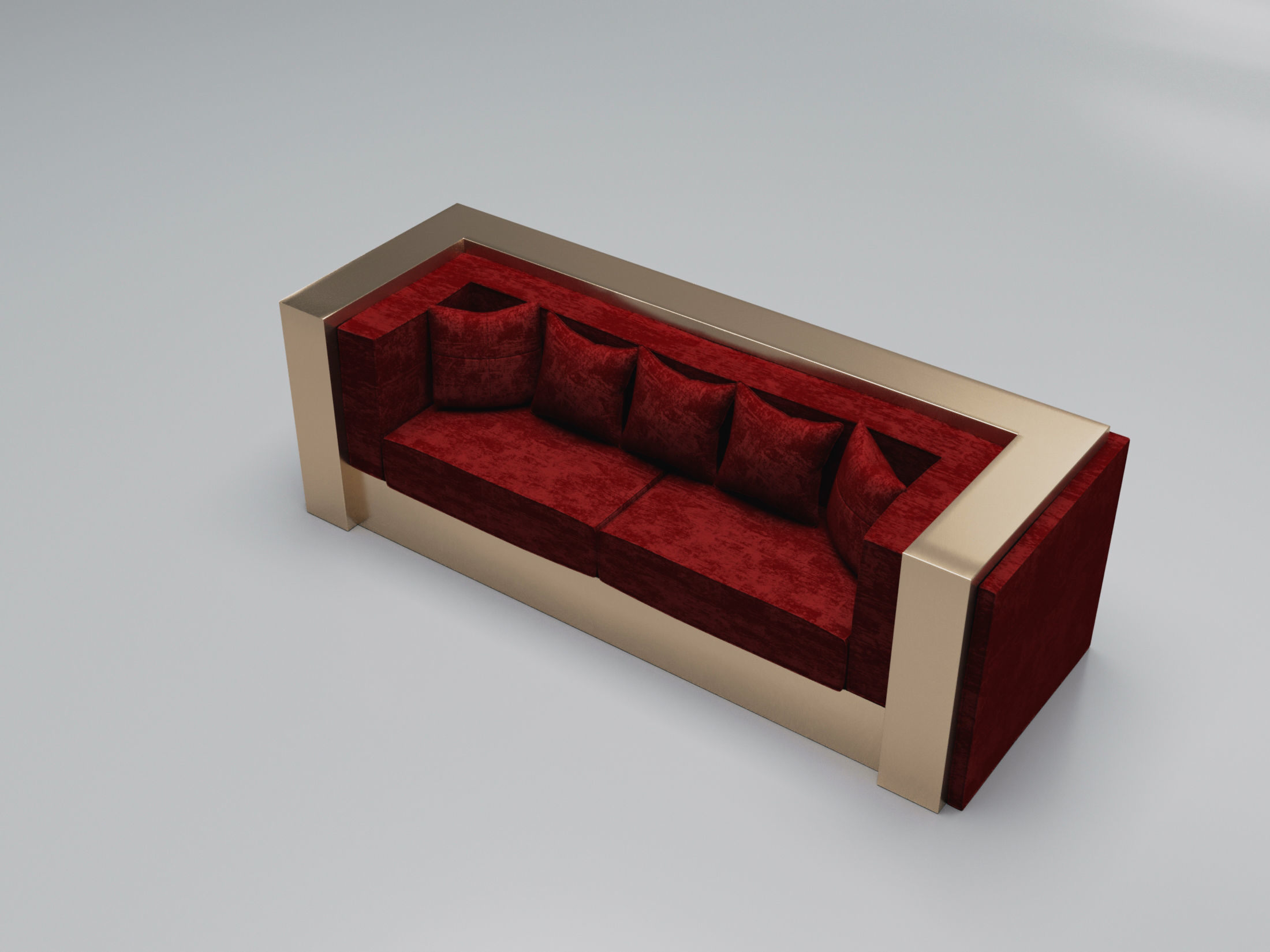 3D Brass And Red Modern Sofa 3D model_4