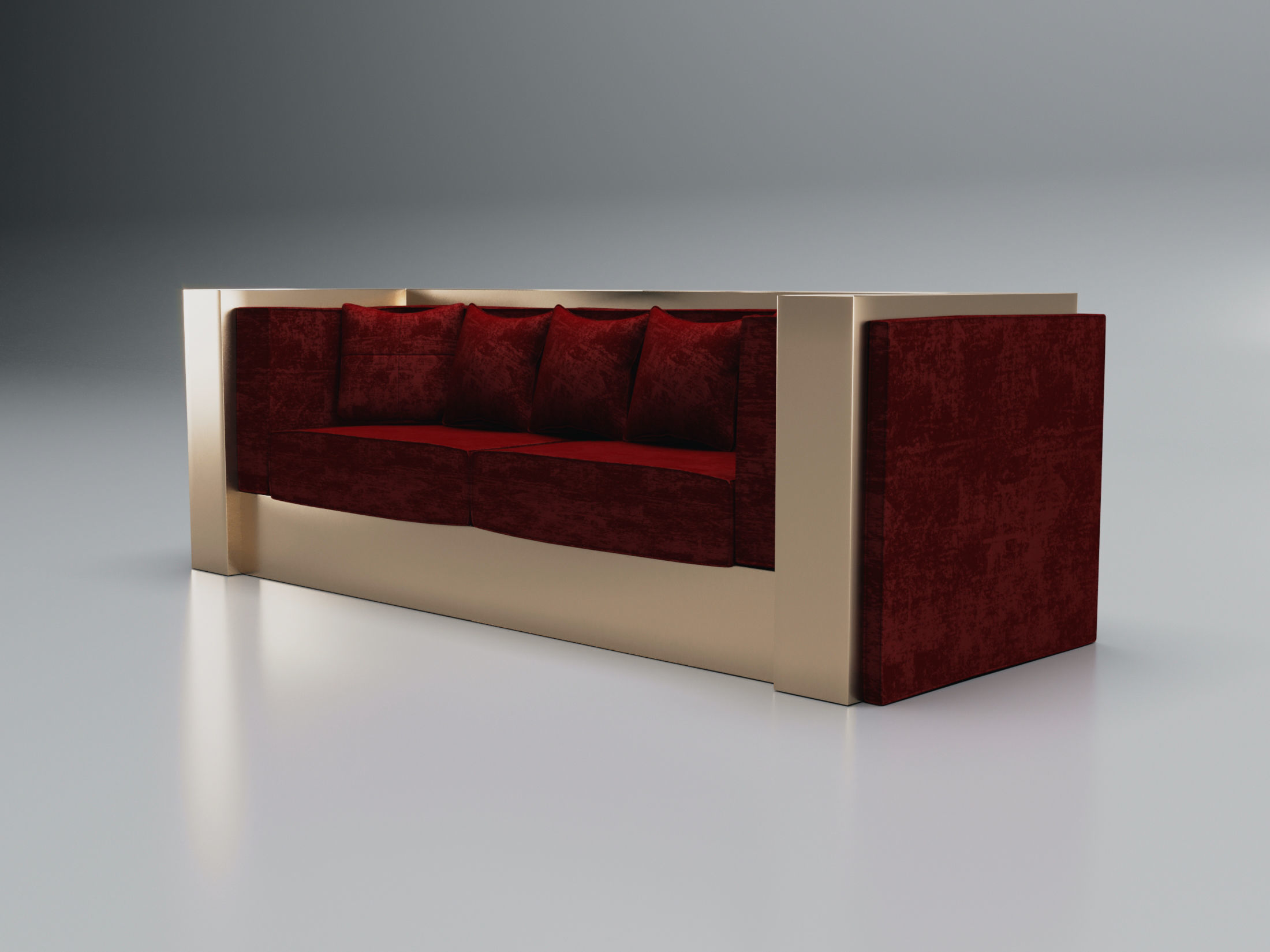 3D Brass And Red Modern Sofa 3D model_1