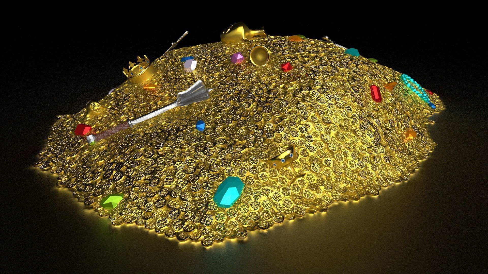 Pile of gold Low-poly 3D model_3