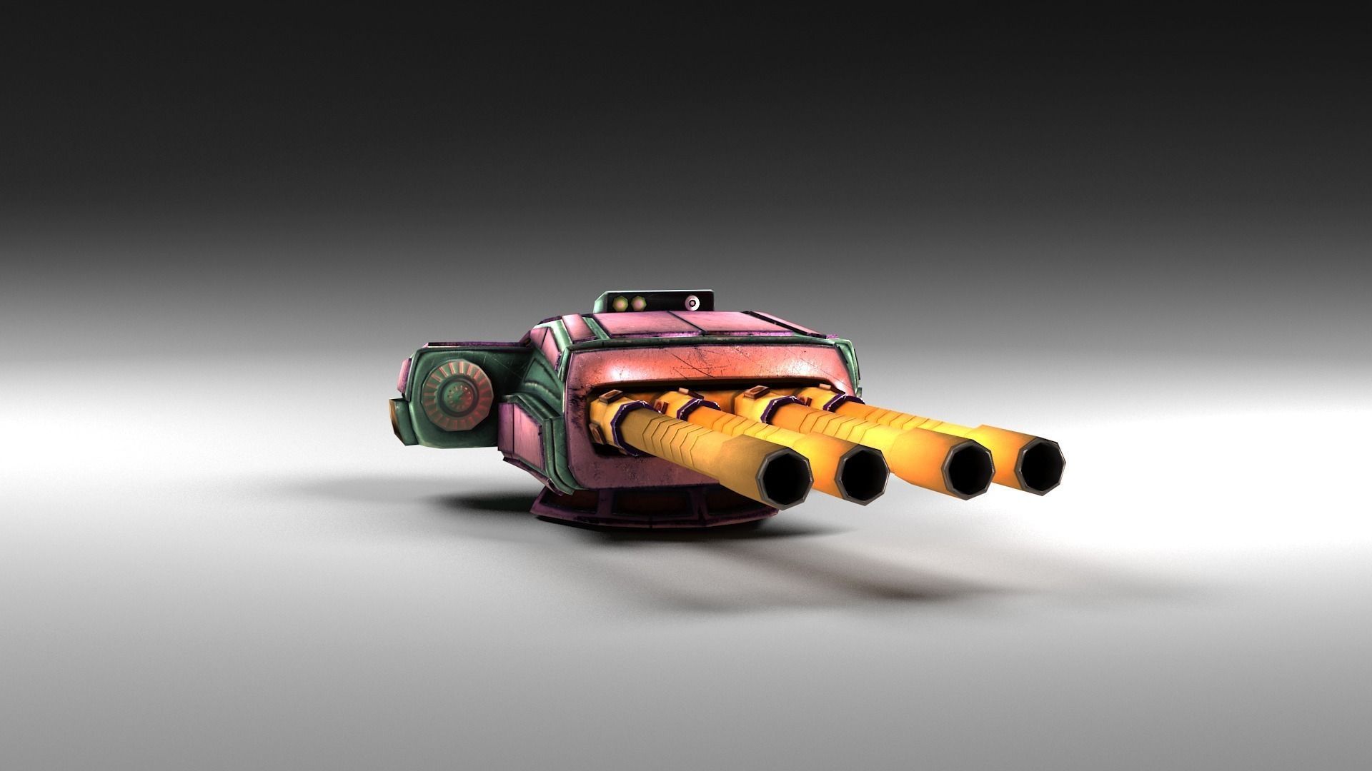 Cartoon style turret 4-guns Low-poly 3D model_0