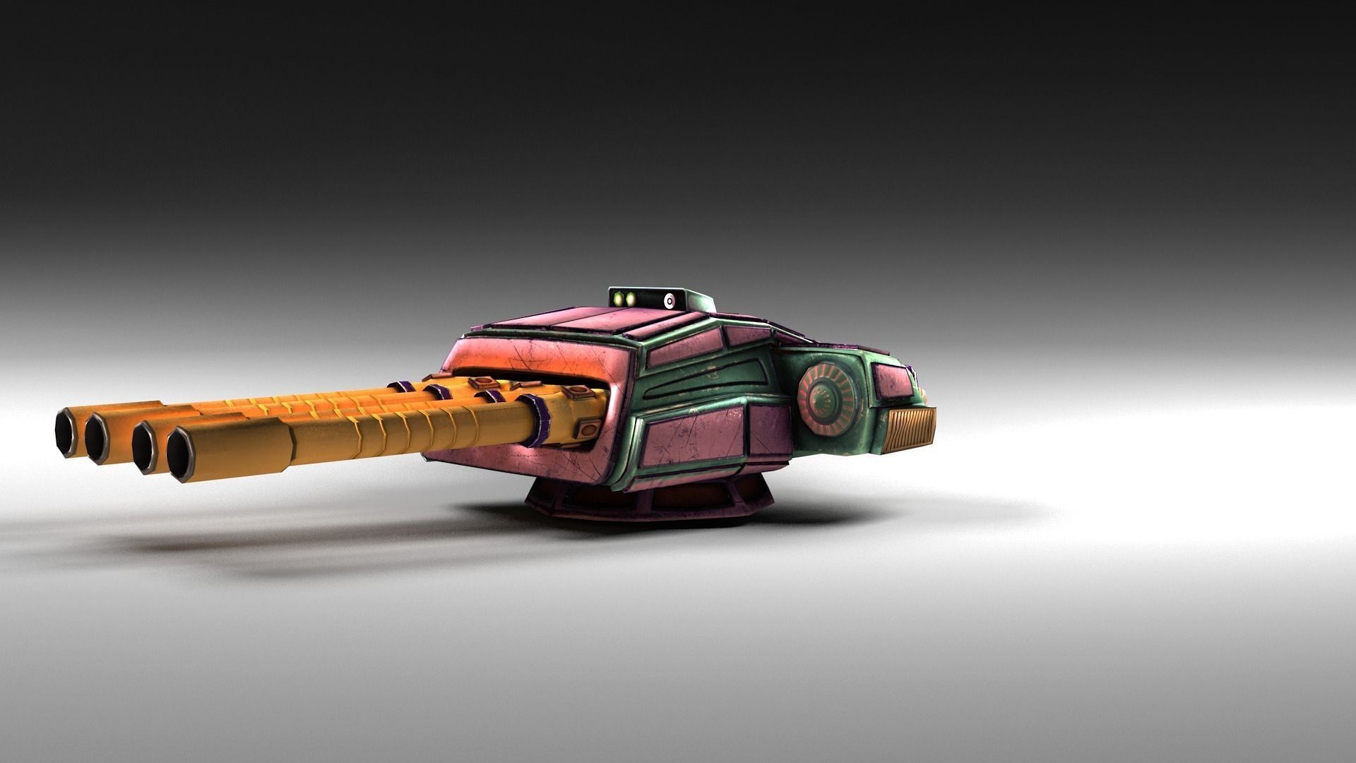 Cartoon style turret 4-guns Low-poly 3D model_1