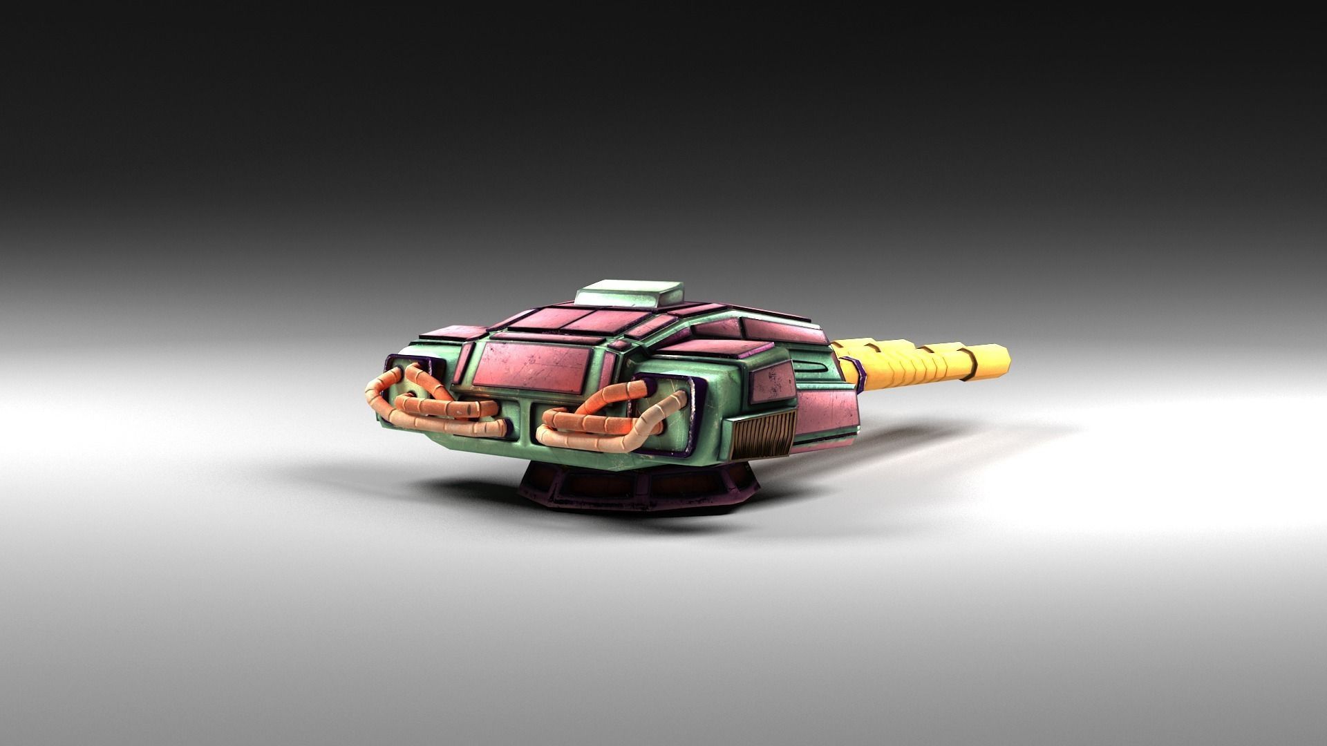 Cartoon style turret 4-guns Low-poly 3D model_3