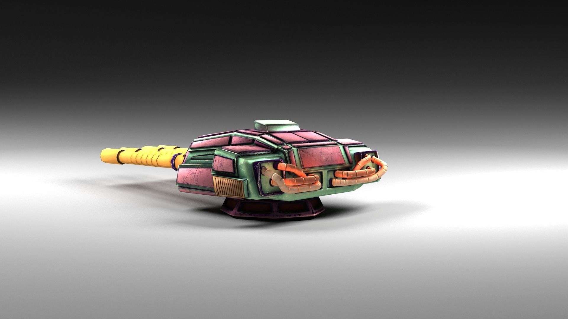 Cartoon style turret 4-guns Low-poly 3D model_2