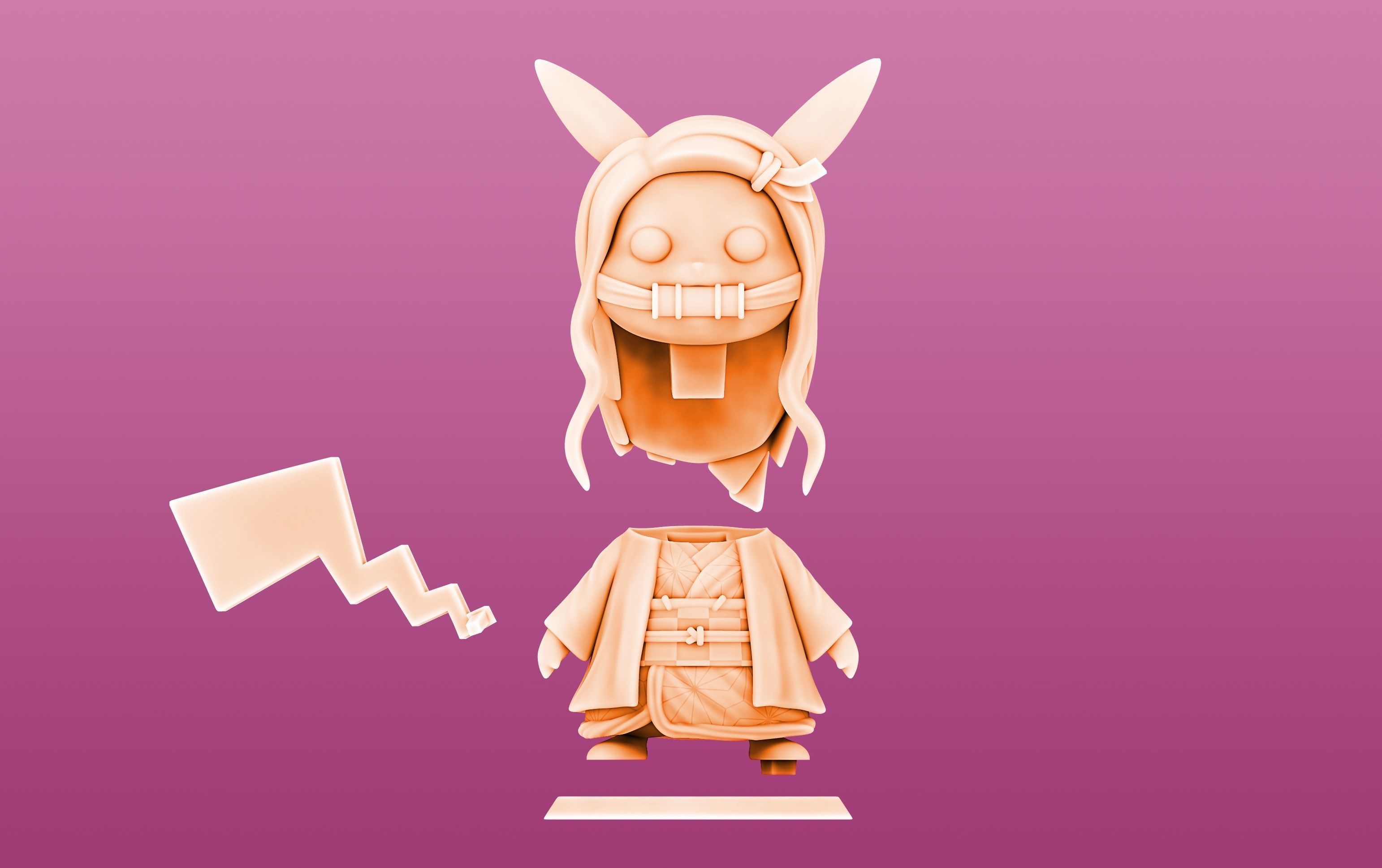 Pikachu cosplay Nezuko 3D print model_5