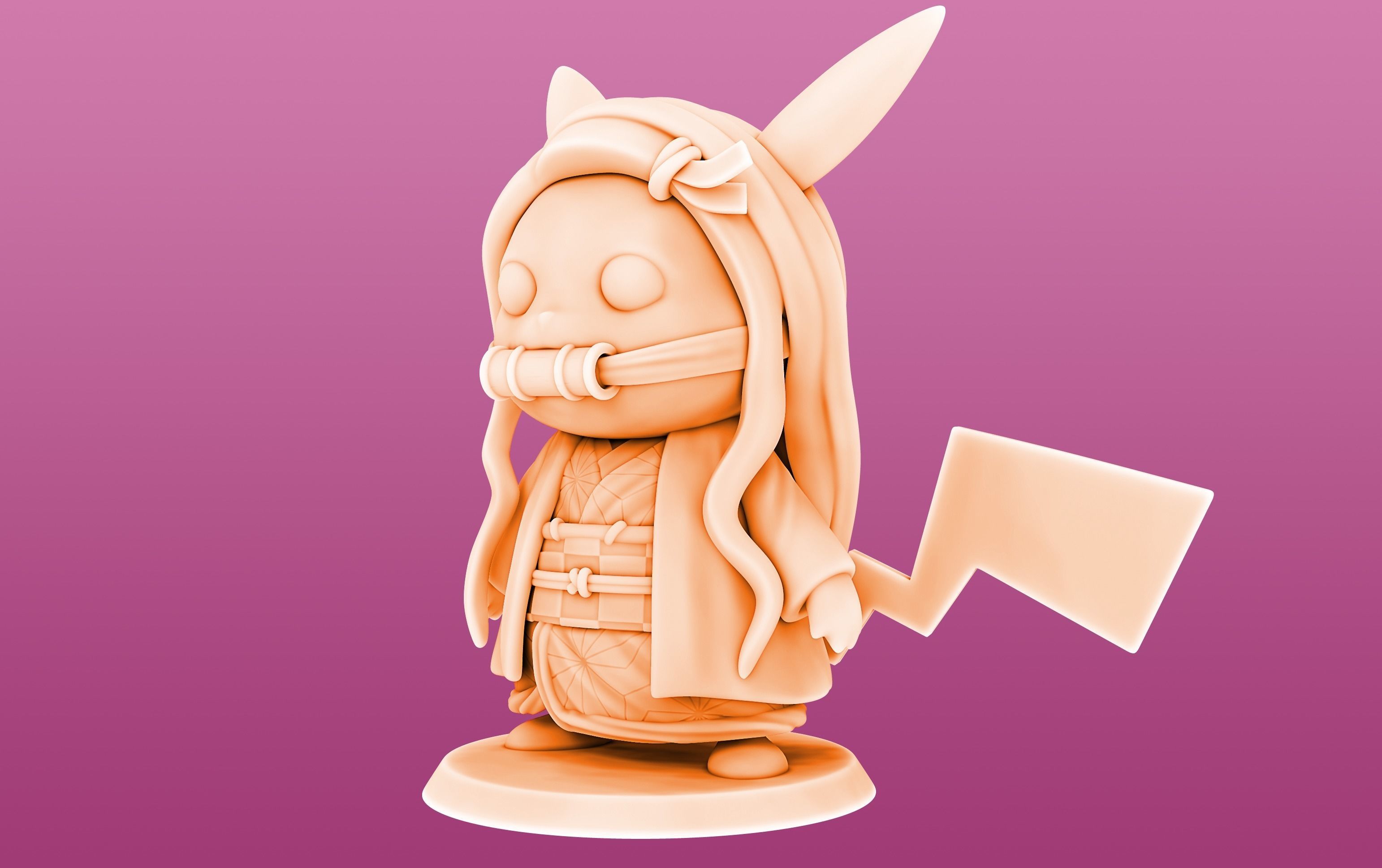 Pikachu cosplay Nezuko 3D print model_2