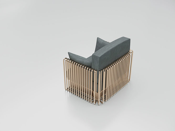 Collection 3D Brass and Grey Modern Seating Set Armchair-Sofa 3D model 5