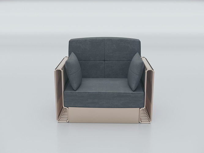 Collection 3D Brass and Grey Modern Seating Set Armchair-Sofa 3D model 4