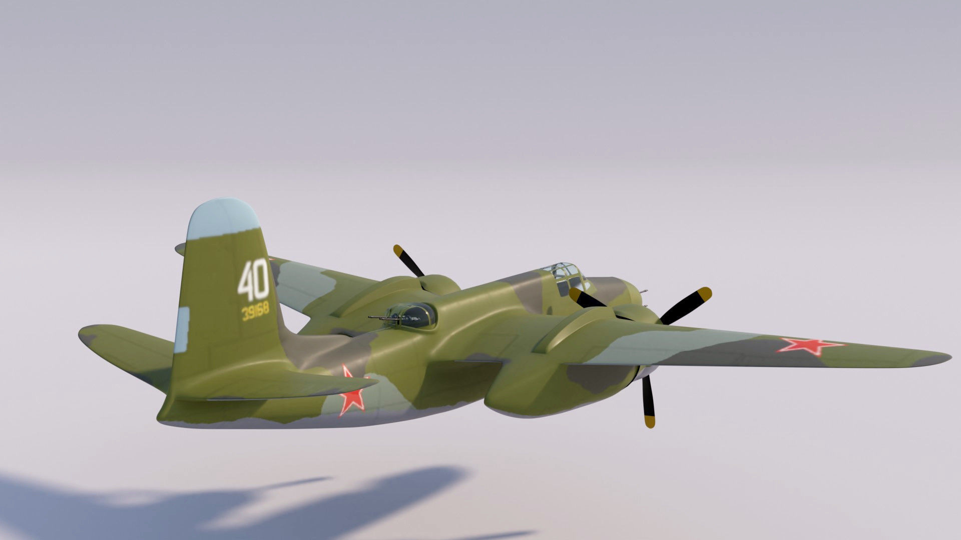 Simple A-20 Boston Douglas DB-7 Havoc bomber in the Soviet army 3D model_2