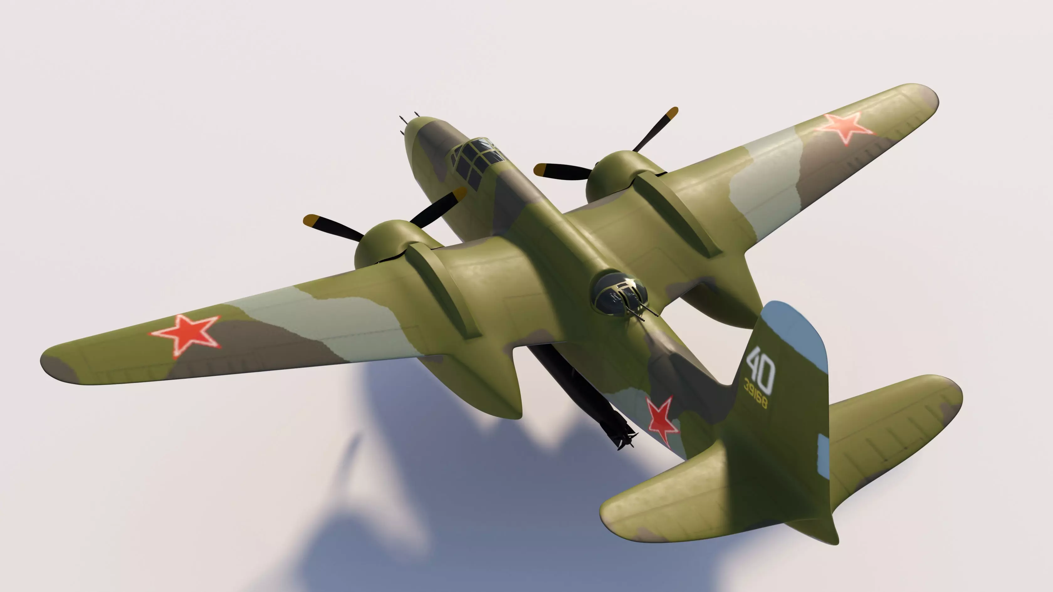 Simple A-20 Boston Douglas DB-7 Havoc bomber in the Soviet army 3D model_0