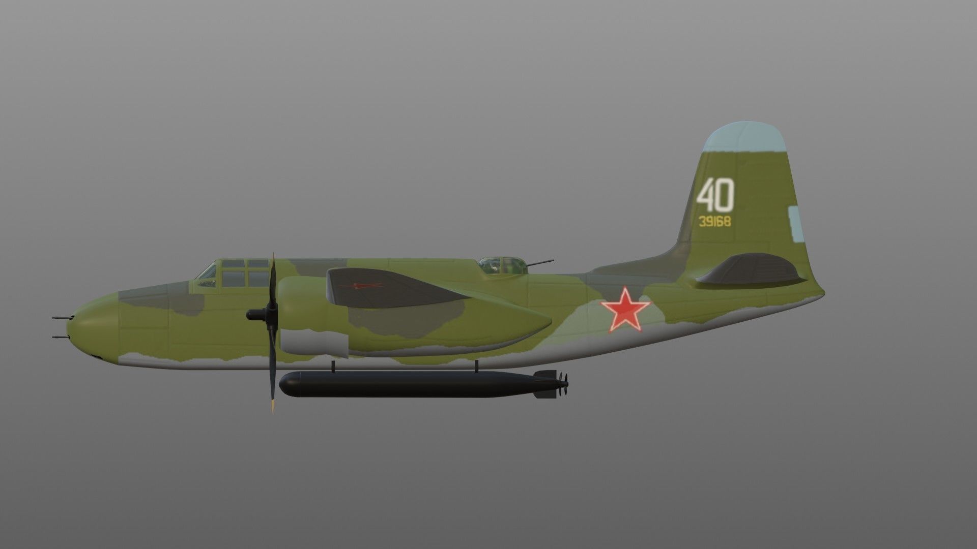Simple A-20 Boston Douglas DB-7 Havoc bomber in the Soviet army 3D model_5
