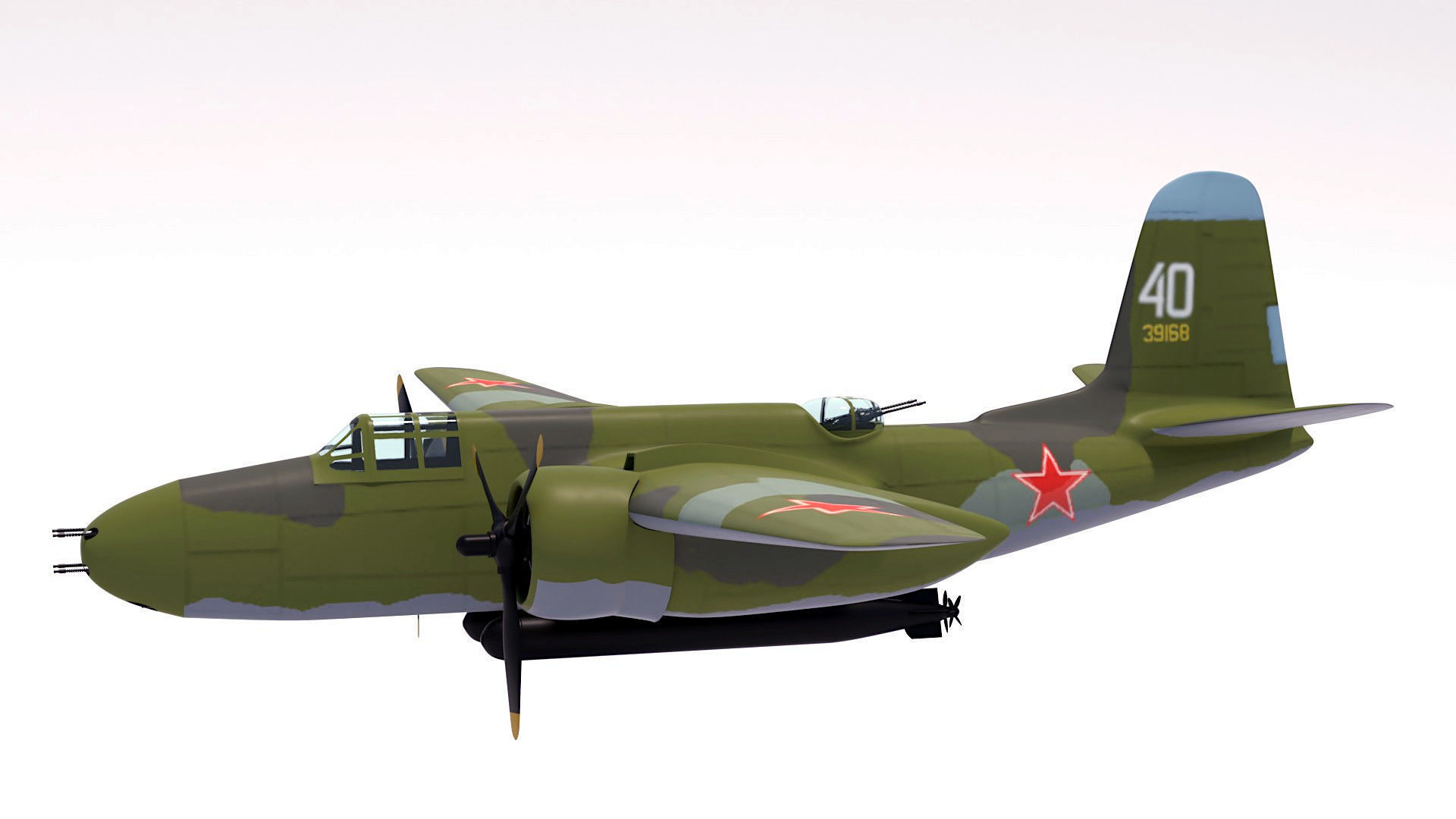 Simple A-20 Boston Douglas DB-7 Havoc bomber in the Soviet army 3D model_9