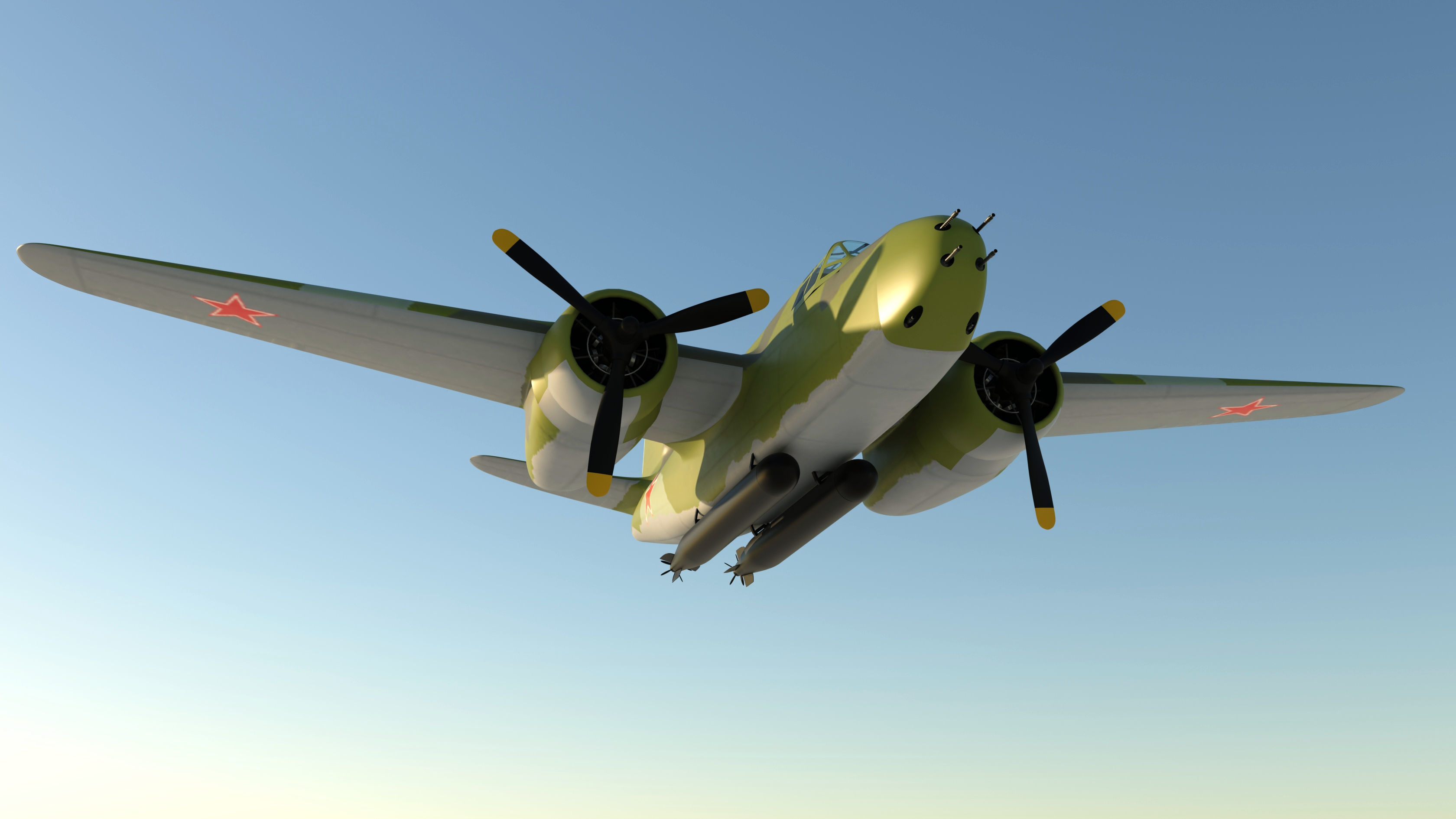 Simple A-20 Boston Douglas DB-7 Havoc bomber in the Soviet army 3D model_1