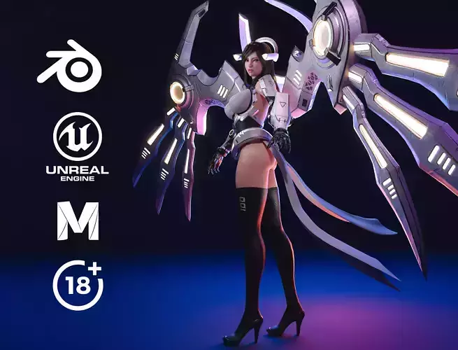 Cyborg Female - Game Ready 3D - UE4  Low-poly 3D model