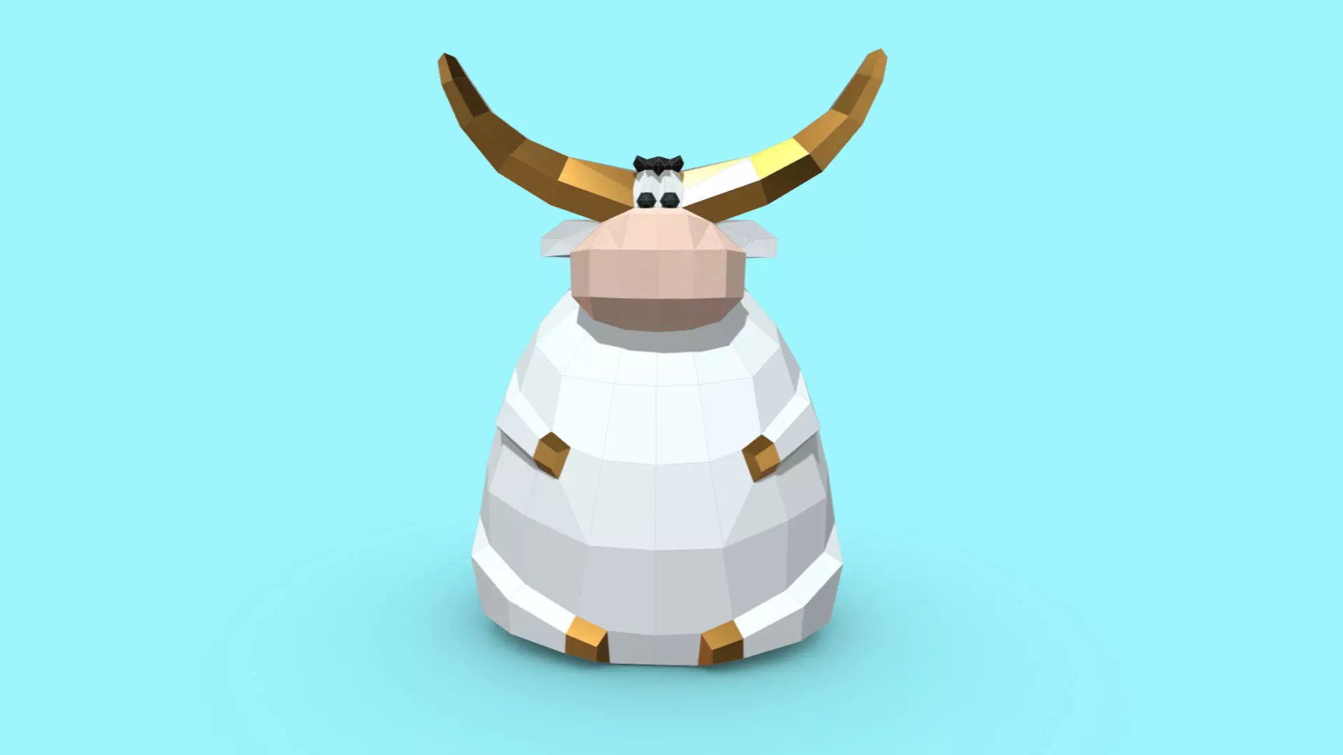 bull low poly goat with golden horns 3D print model