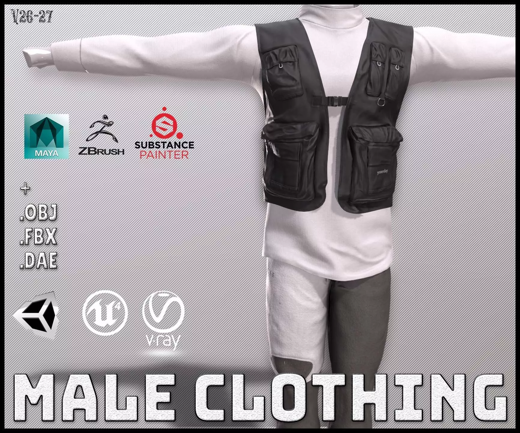Male Clothing Low-poly 3D model_0