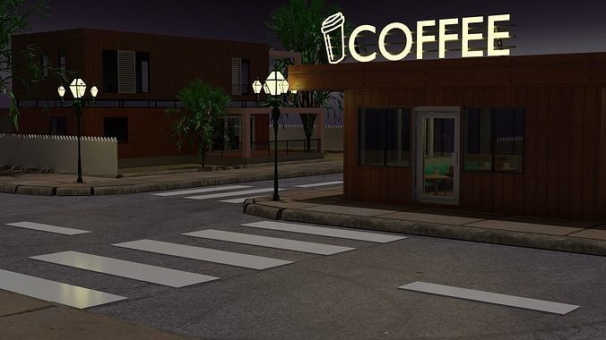 Lofi coffee shop Low-poly 3D model