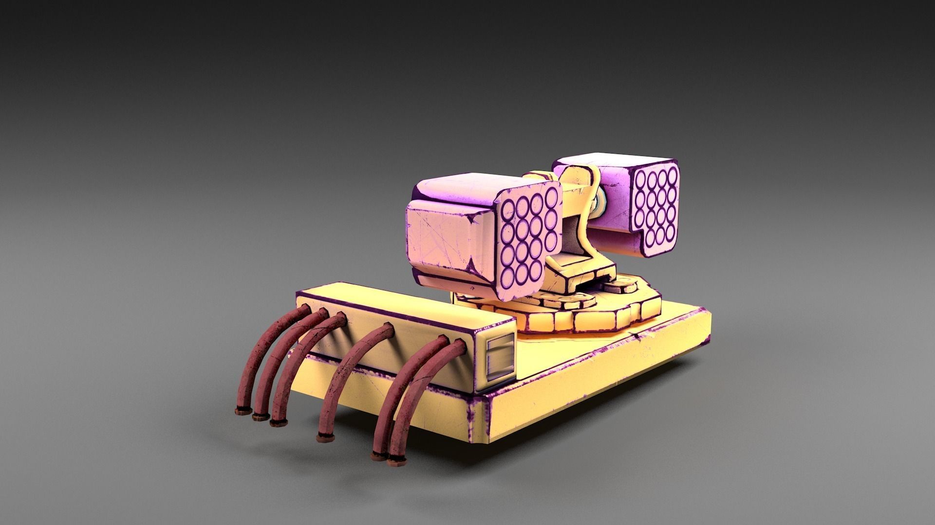 Cartoon flare-gun turret Low-poly 3D model_2