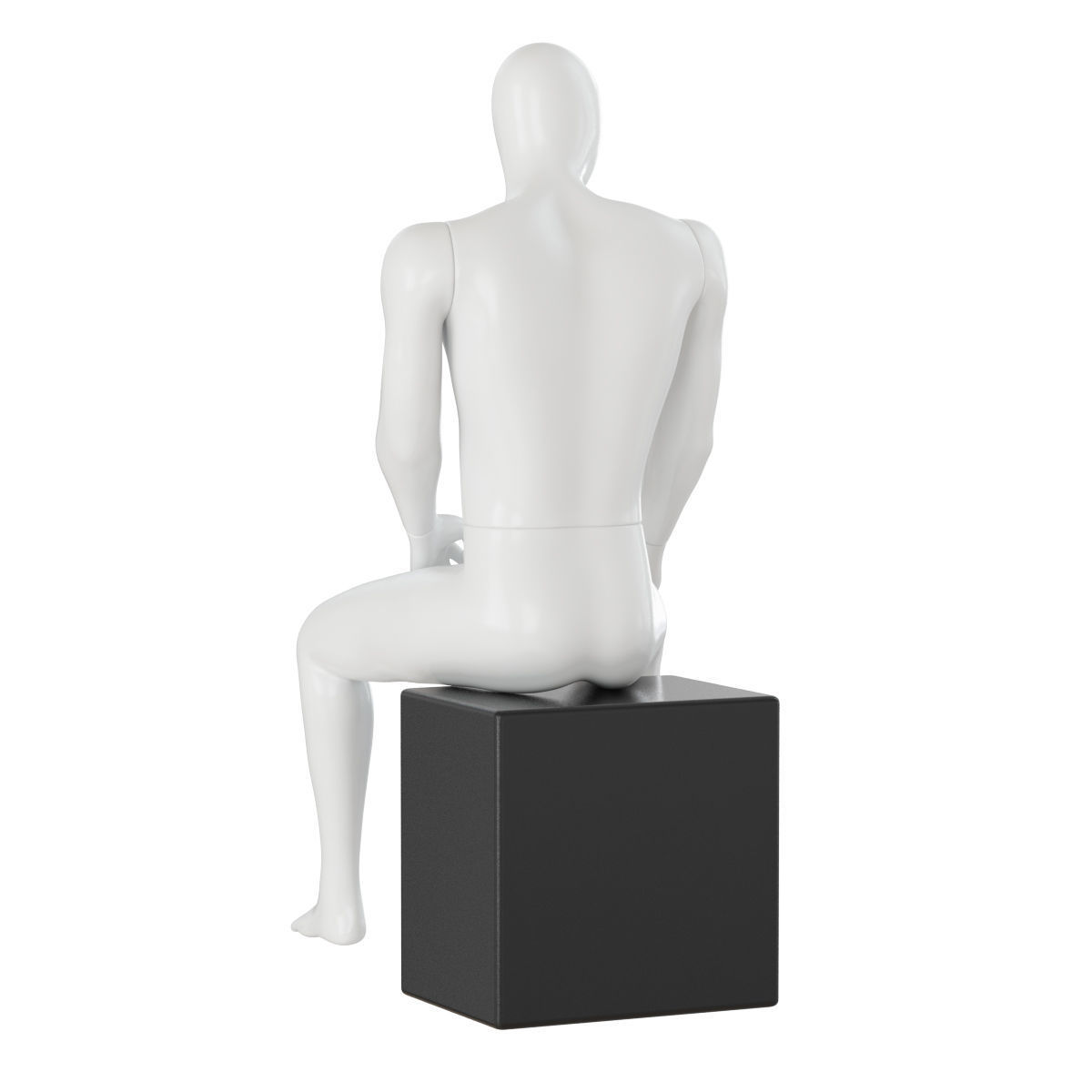 Male faceless mannequin sitting on a white box 71 3D model_4