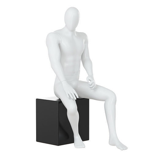 Male faceless mannequin sitting on a white box 71 3D model