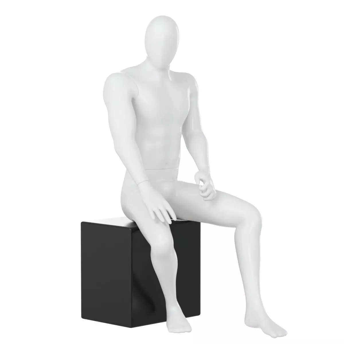 Male faceless mannequin sitting on a white box 71 3D model_0