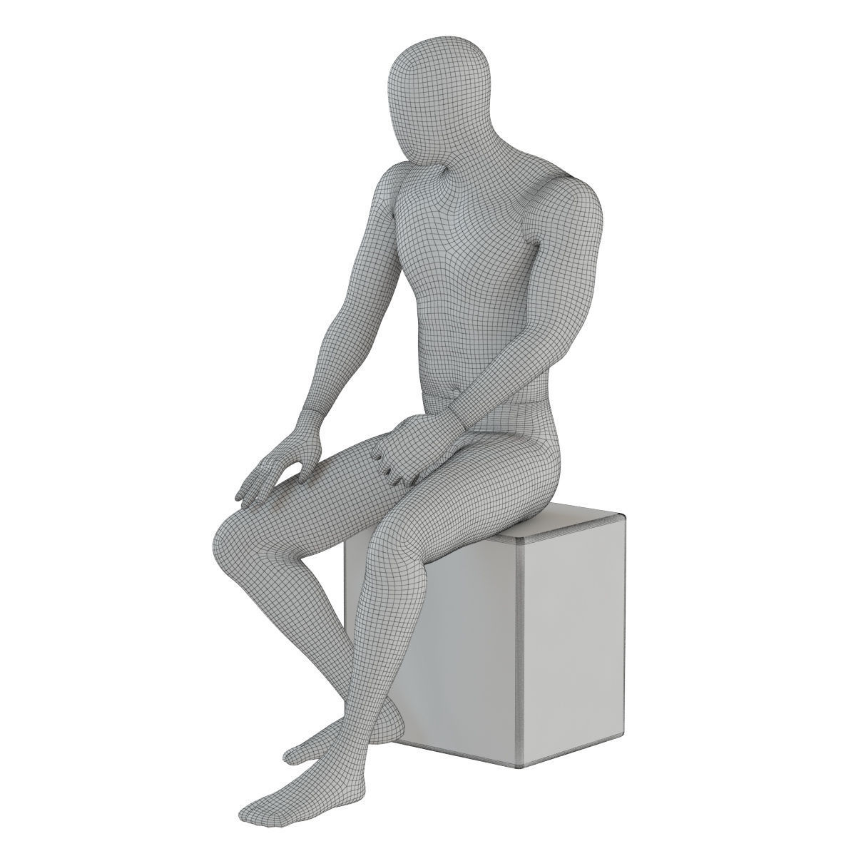 Male faceless mannequin sitting on a white box 71 3D model_7