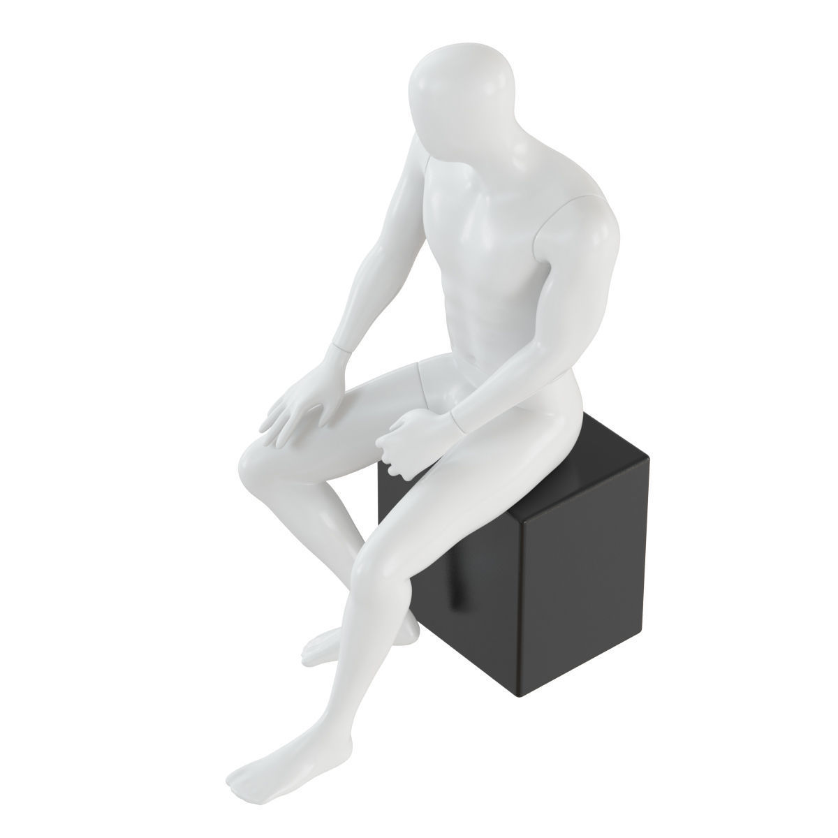 Male faceless mannequin sitting on a white box 71 3D model_2