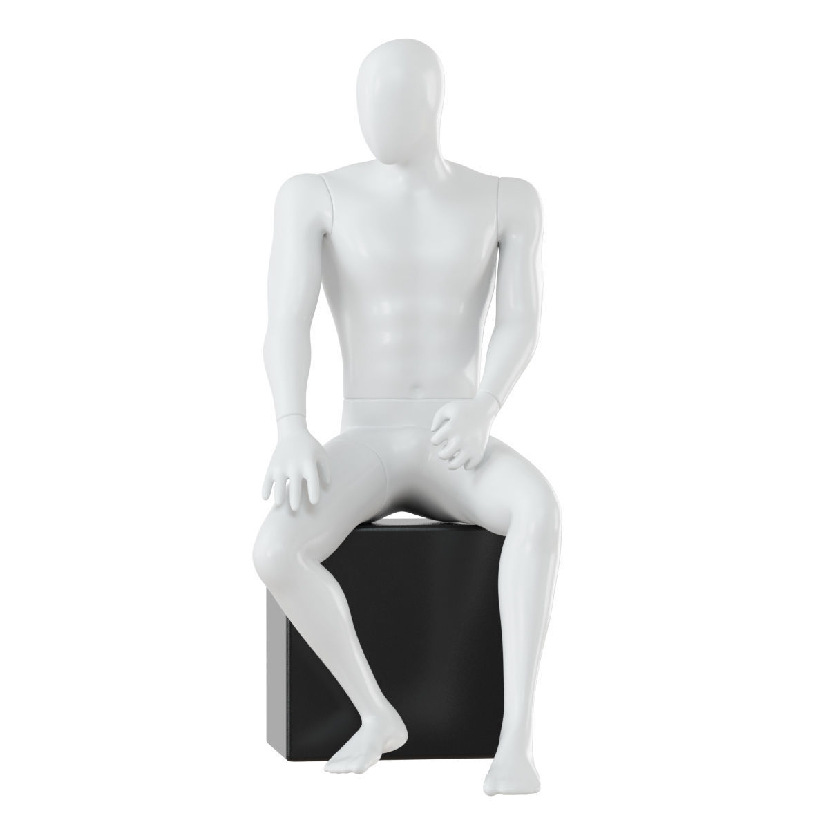 Male faceless mannequin sitting on a white box 71 3D model_1