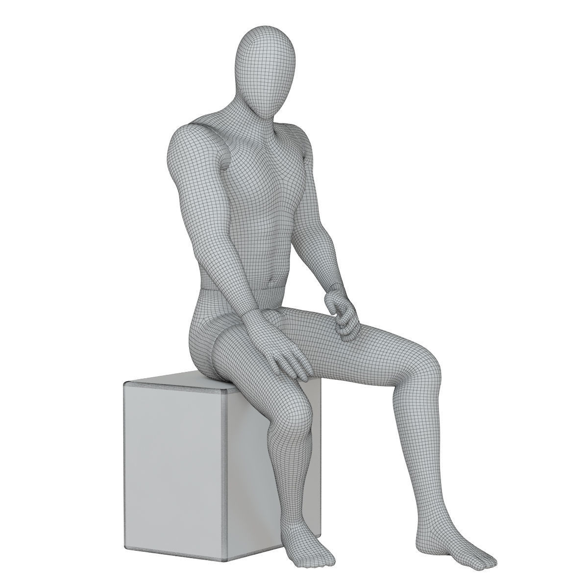 Male faceless mannequin sitting on a white box 71 3D model_6