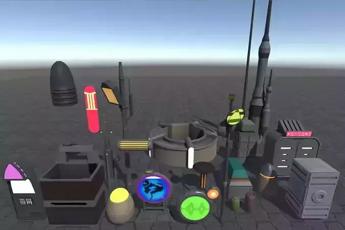 Sci-Fi Props Collection Low-poly 3D model