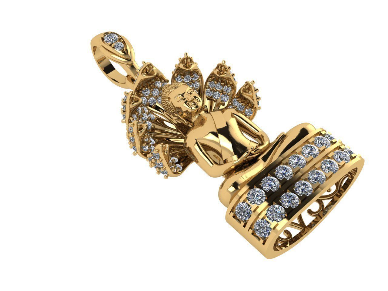 PENDANTS buddha pendant gold with diamonds 3D print model_1