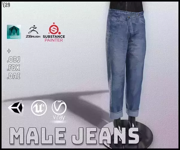 Male Jeans Low-poly 3D model