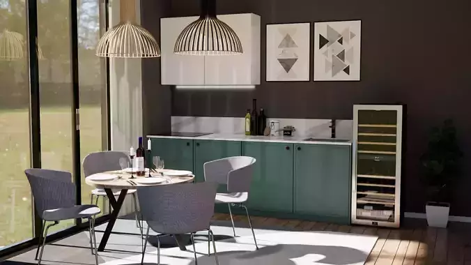 kitchen with dinning table k79 Low-poly 3D model