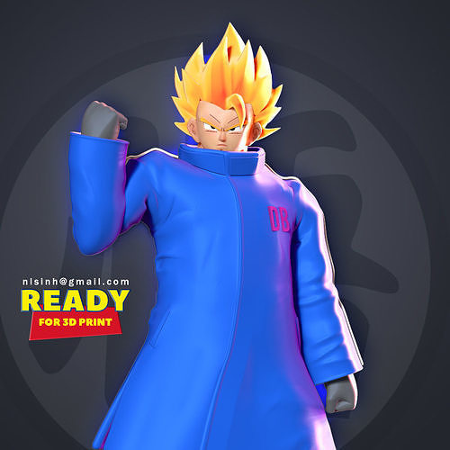 Goku in a blue jacket 3D print model