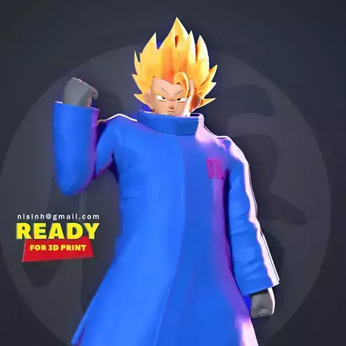 Goku in a blue jacket