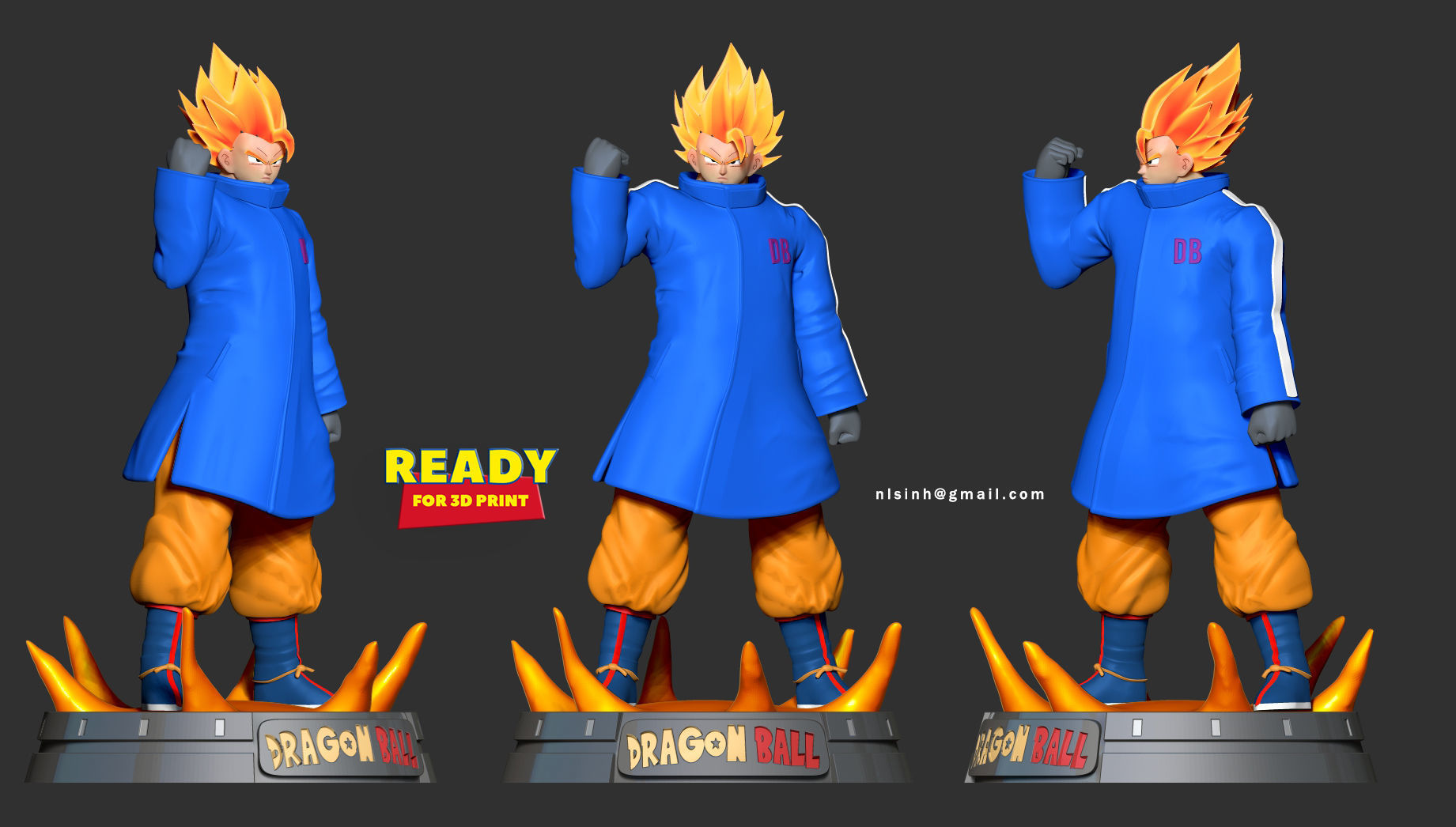 Goku in a blue jacket 3D print model_4