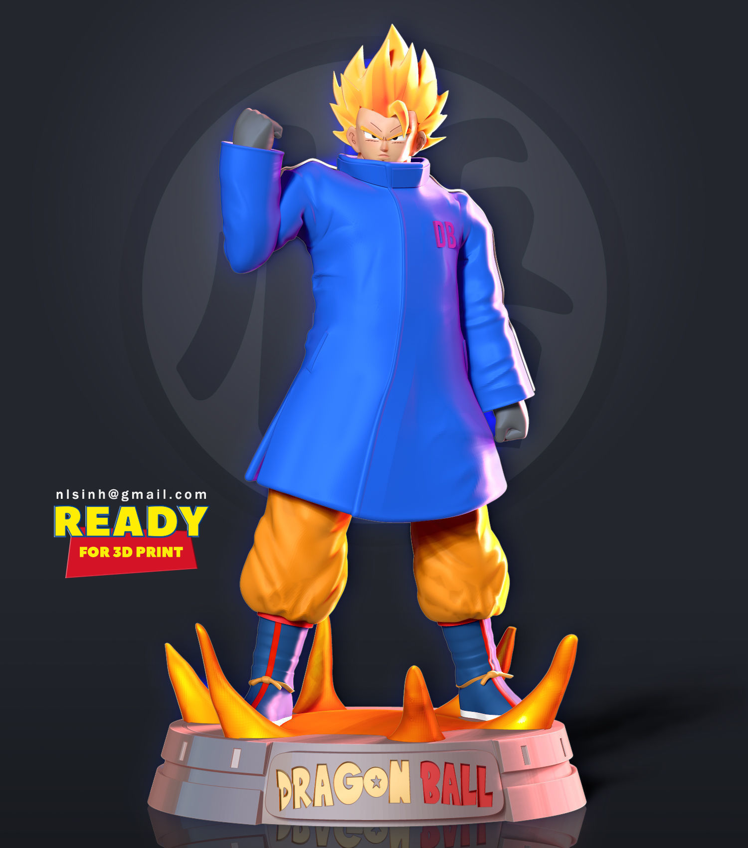 Goku in a blue jacket 3D print model_8