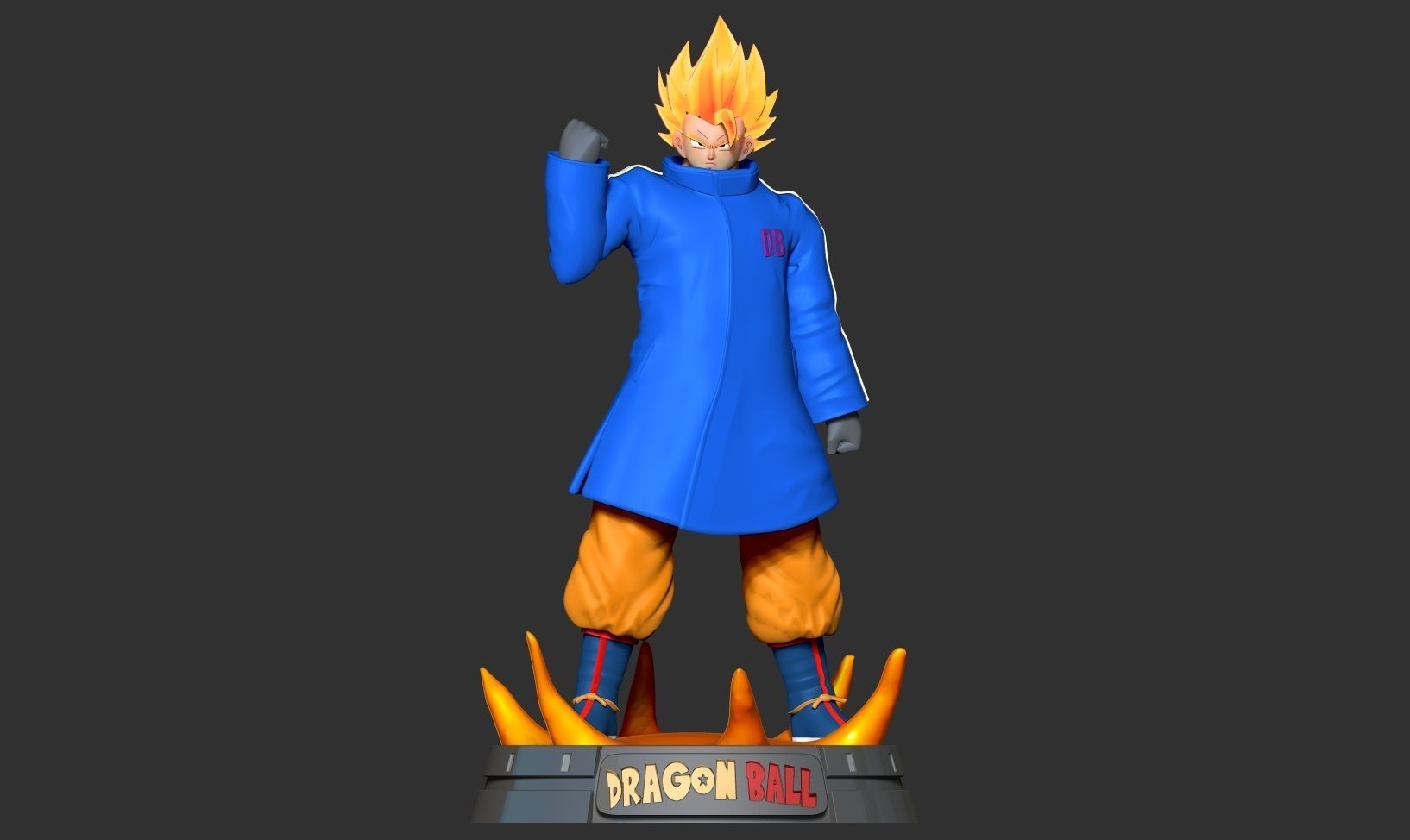 Goku in a blue jacket 3D print model_7