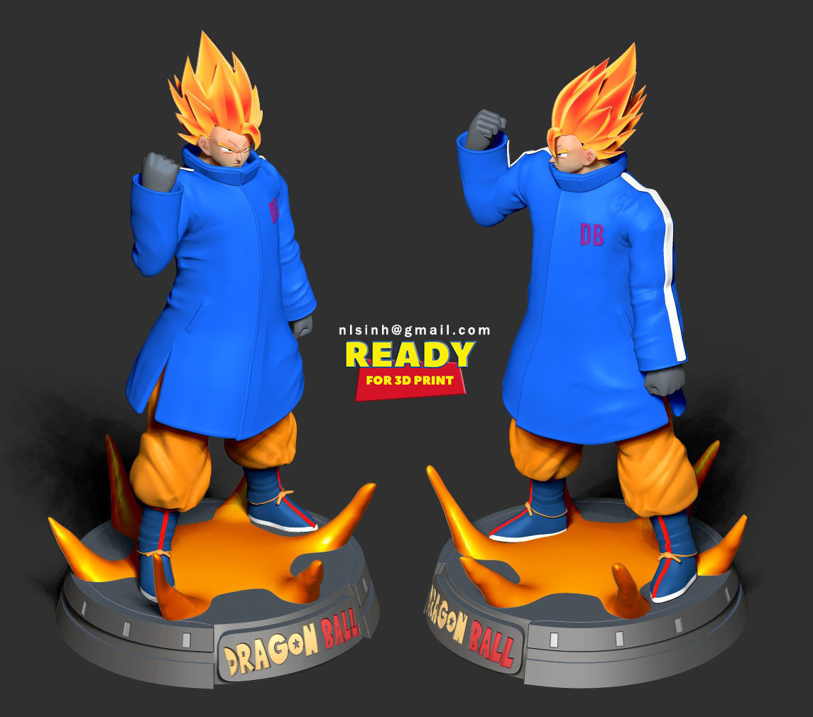 Goku in a blue jacket 3D print model_1