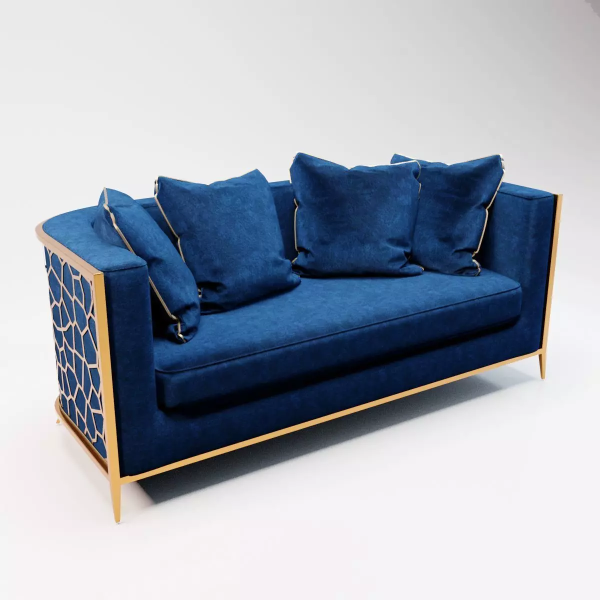 60 - Susan - Navy Blue Velvet and Gold 3-Seater Sofa 3D model