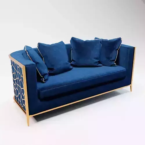 60 - Susan -  Navy Blue Velvet and Gold 3-Seater Sofa