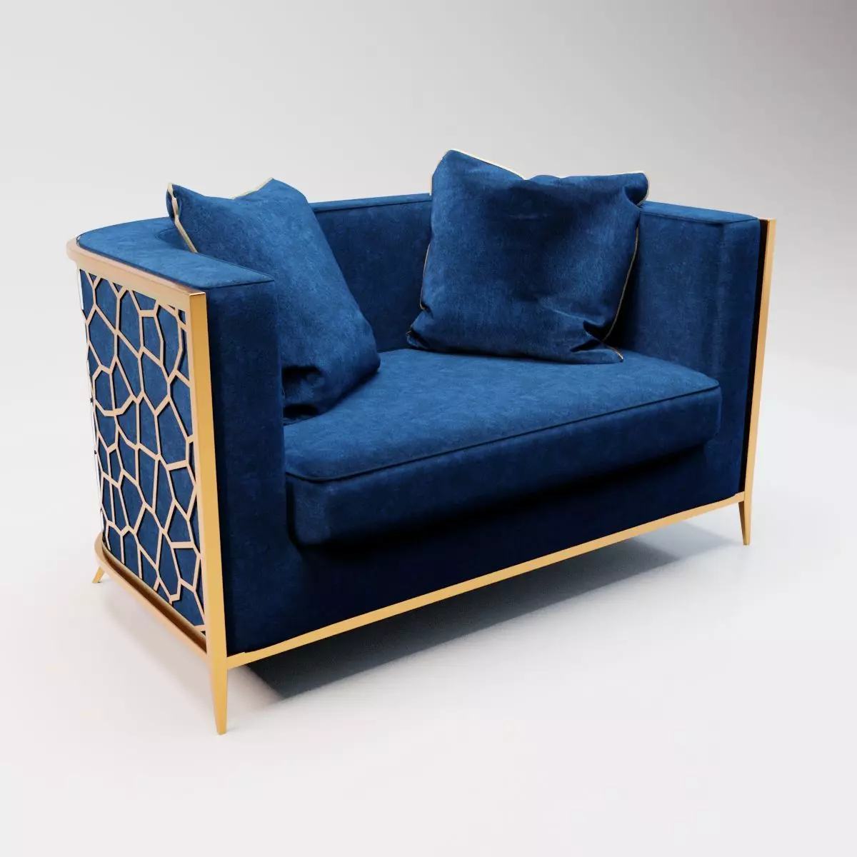 59 - Susan - Navy Blue Velvet and Gold 2-Seater Sofa 3D model