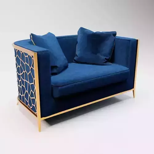 59 - Susan - Navy Blue Velvet and Gold 2-Seater Sofa